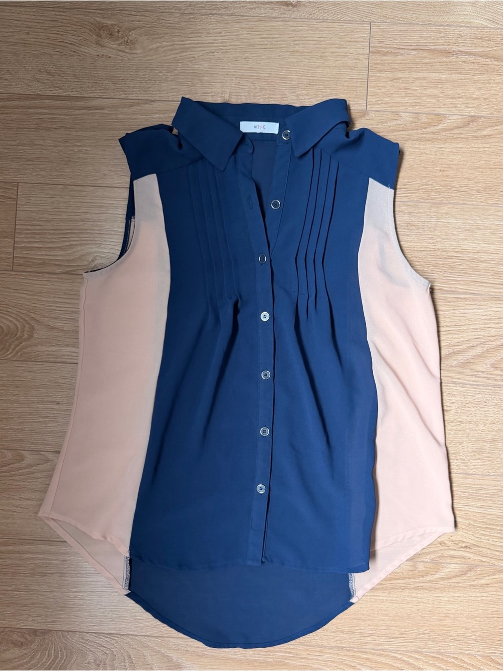 MINE Navy and Blush Colorblock Sleeveless Button-Front Blouse